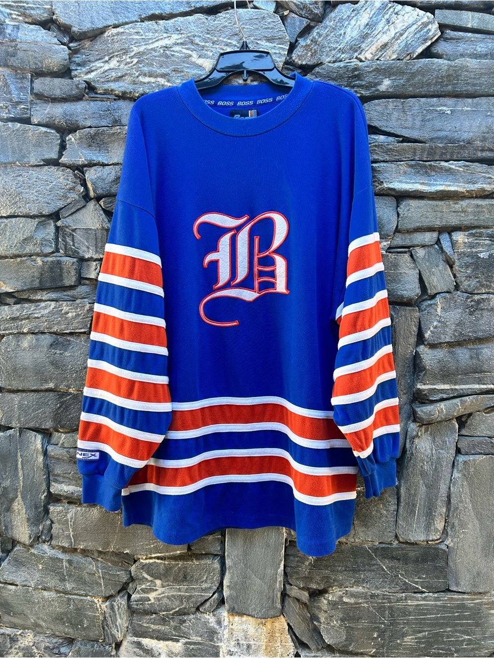 Boss Blue Long Sleeve Jersey with Orange & White Stripes